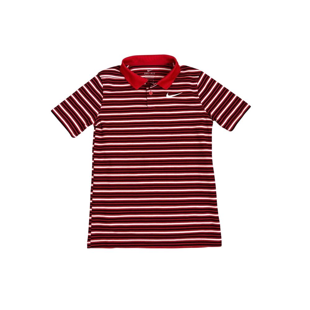 Nike Dri-Fit Striped Red Polo Golf Athletic Shirt Youth Medium 10/12